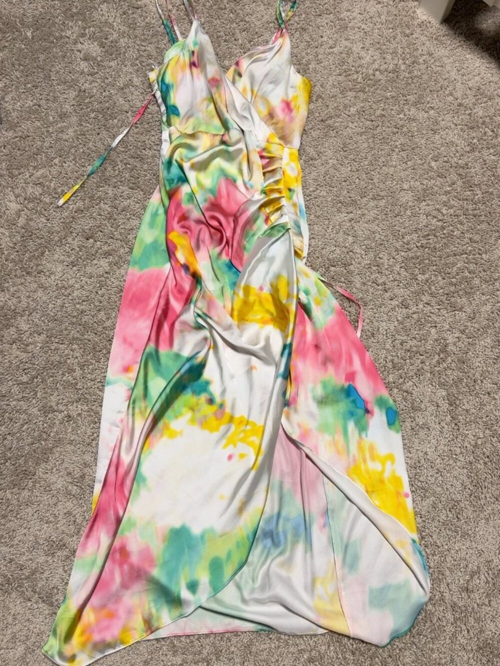 Zara Watercolor Satin Wrap Dress